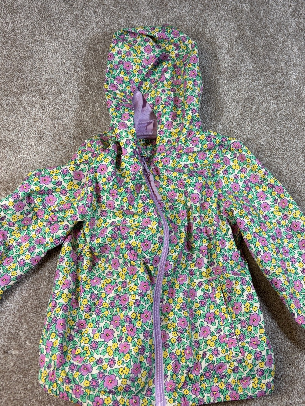 Cat & Jack Floral Hooded Raincoat - Pink, Yellow & Green